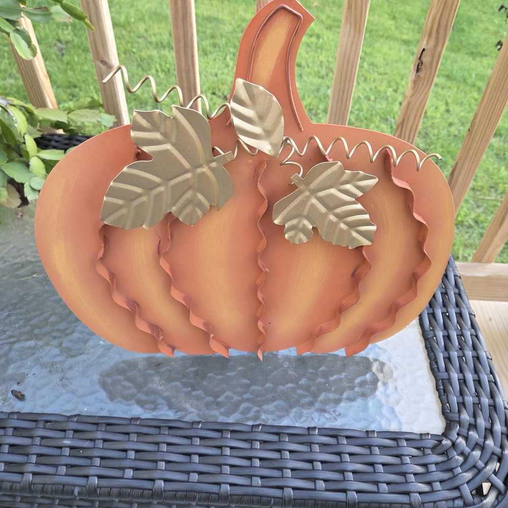 Orange Pumpkin Decor with Gold Leaves